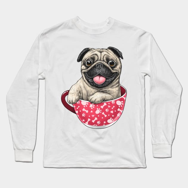 Pug in a cup Long Sleeve T-Shirt by NikKor